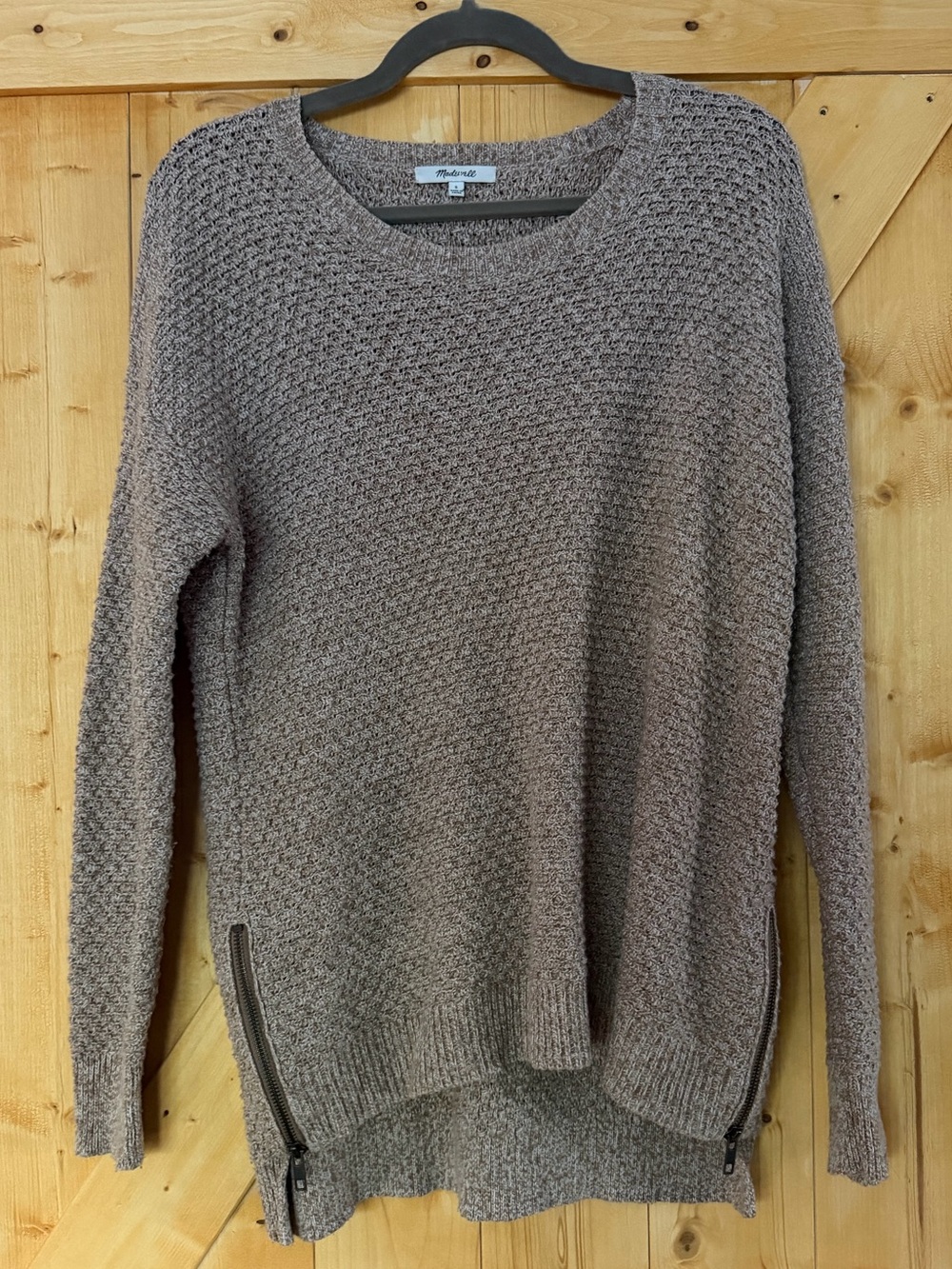 Madewell Landmark Beige Textured Sweater Side Zippers Women's Small